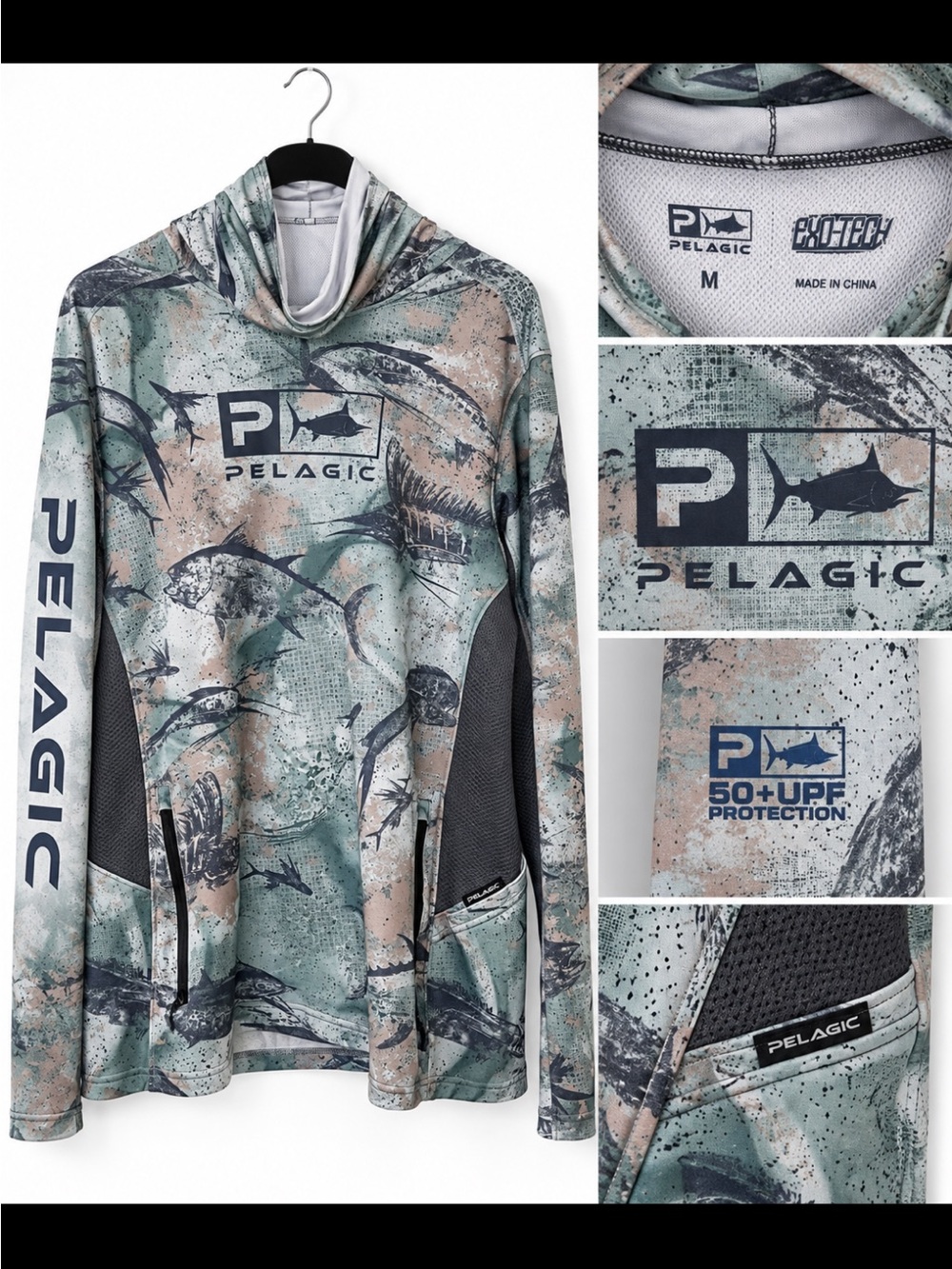 Pelagic Men’s Camo-Print Crewneck Hoodie in Green and Tan